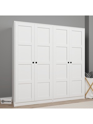 Midoser Lucas 4 Kapaklı 8 Raflı Yüklük ve Elbise Dolabı Seti - Mat Beyaz