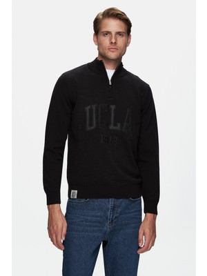 Ucla ARTHUR Siyah Yarım Fermuarlı Dik Yaka Erkek Triko Casual Stil İle Konforlu Fit