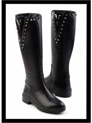 Bambi Siyah Deri Kadın Çizme K03724203003