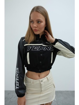 Model Crop Biker Ceket Deri - Siyah