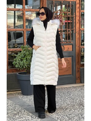 Womanıa Wavy Vest Yelek 18250 Kadife Beyaz