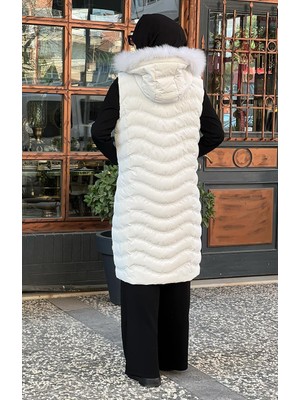 Womanıa Wavy Vest Yelek 18250 Kadife Beyaz