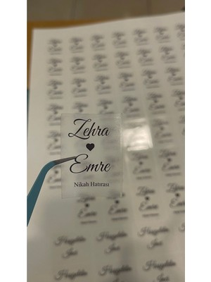 Butik Sosyetik Şeffaf Nikah, Nişan Hatırası Kolonya Şişe Etiketi 4x5 cm 21 Adet
