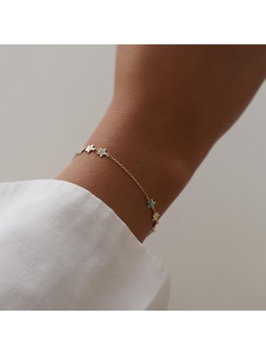 Mineli Yıldız Minimal Altın Bileklik