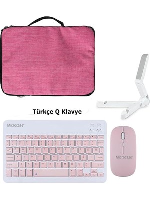 Microcase Huawei Matepad 12X 12 Inch Uyumlu Tablet Çanta+Türkçe Bluetooth Klavye +Mouse+ Standı - Pembe AL8127
