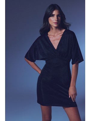 Simli Mini Elbise - Siyah