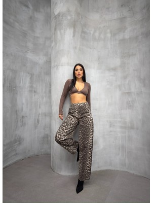 Xbella Denim Leopar Kahve Staker Jeans