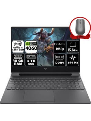 Hp Victus Gaming 15 Intel Core I5 12500H 48GB 4tb SSD RTX4060/8GB W11P 15.6" Taşınabilir Bilgisayar B03C7EA-A68 & Anzar Mouse