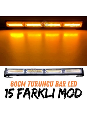STS Oto Aksesuar Turuncu Tepe Çakar Bar LED 60CM 12-24V  Off Road Çekici Traktör Ikaz Lambası Çakar 15 Modlu