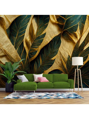 Duvar Kağıdı Baskı 3 Boyutlu Yeşil Sarı Temalı Duvar Kağıdı