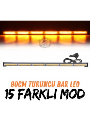 STS Oto Aksesuar Turuncu Tepe Çakar Bar LED 90CM 12-24V  Off Road Çekici Traktör Ikaz Lambası Çakar 15 Modlu
