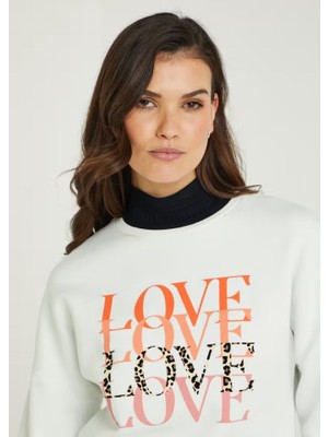 Kübra tekstil Kadın Love Baskılı Sweatshirt KT01899