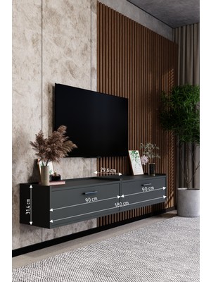 Lifedeco Tv Sehpa Ünitesi Antrasit Kapaklı Duvara Monte Kulplu LD-1001-M1M1FA90