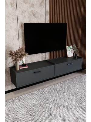 Lifedeco Tv Sehpa Ünitesi Antrasit Kapaklı Duvara Monte Kulplu LD-1001-M1M1FA90