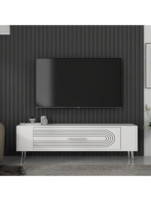 Demonte Decor RETROL3DD Tv Sehpası Beyaz-Gümüş