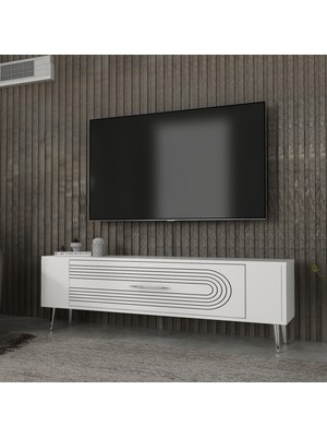 Demonte Decor RETROL3DD Tv Sehpası Beyaz-Gümüş