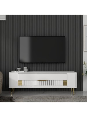 Demonte Decor RETROLP4DD Tv Sehpası Beyaz-Altın