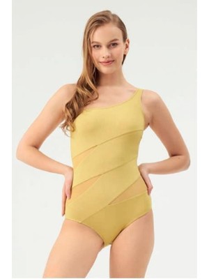 Eros Kadın Tek Omuz Askılı Mayo - Hardal