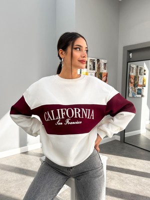 Kırık Beyaz California Baskı Garnili Sweat