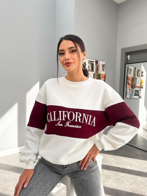 Kırık Beyaz California Baskı Garnili Sweat