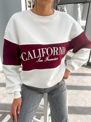 Kırık Beyaz California Baskı Garnili Sweat