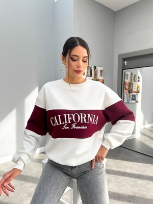 Kırık Beyaz California Baskı Garnili Sweat