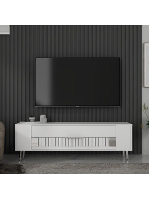 Demonte Decor RETROLP4DD Tv Sehpası Beyaz-Gümüş