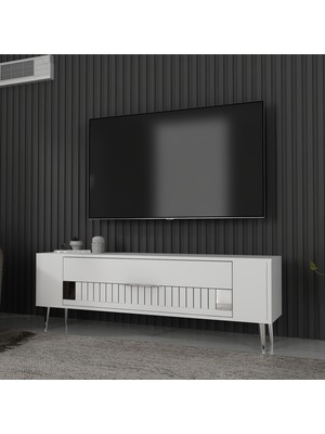 Demonte Decor RETROLP4DD Tv Sehpası Beyaz-Gümüş