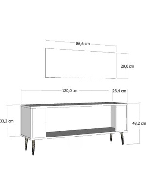 Demonte Decor RETROLP4DD Tv Sehpası Beyaz-Gümüş