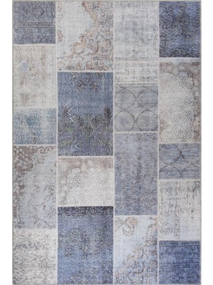 Artloop Patchwork Desenli Salon Halısı, Jazz Şönil |Pamuk-Polyester| Gri Halı Al 83