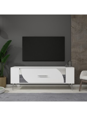 Demonte Decor RETROP2DD Tv Sehpası Beyaz-Gümüş