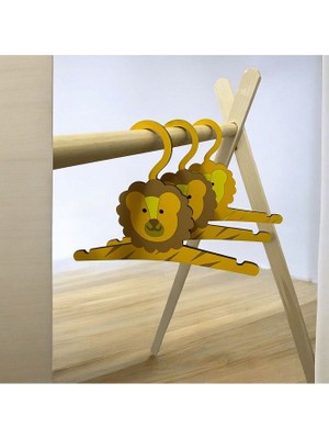 Kapbirhediye 6'lı Bebek Elbise Askısı Ahşap Kıyafet Askısı (Aslan)