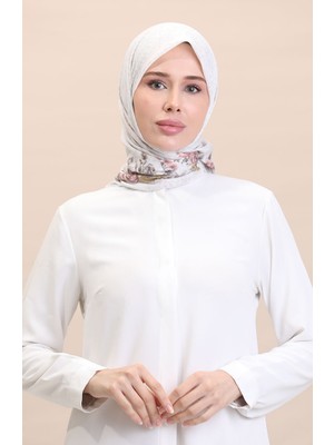 Sefa Merve Desenli Eşarp Flover-01 Krem Kahverengi