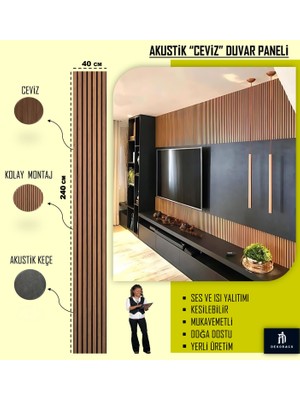 Home Acs 40X240 Ceviz Renk Akustik Ahşap Duvar Paneli