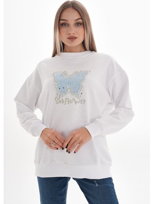 Kelebek Taş Baskılı Sweatshirt