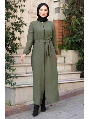 İlkimay.com Edna Fermuarlı Tesettür Ferace 1265 - Haki