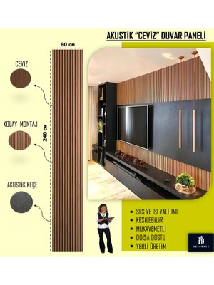 Home Acs 60X240 Ceviz Renk Akustik Ahşap Duvar Paneli