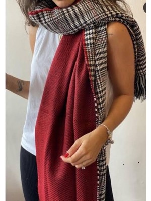 Kaz Ayağı Desenli Çift Taraflı Omuz Şalı