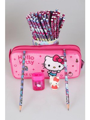 Hello Kitty Dekomus Ile Yeni Sezon Lisanslı Hello Kıtty Kalem Çantası,2 Adet Kurşun Kalem,kalemtraş ve 3D Silgi Seti