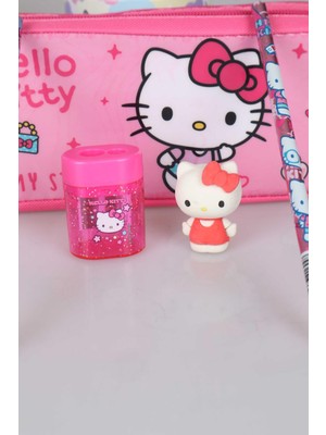 Hello Kitty Dekomus Ile Yeni Sezon Lisanslı Hello Kıtty Kalem Çantası,2 Adet Kurşun Kalem,kalemtraş ve 3D Silgi Seti