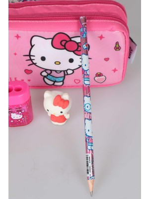 Hello Kitty Dekomus Ile Yeni Sezon Lisanslı Hello Kıtty Kalem Çantası,2 Adet Kurşun Kalem,kalemtraş ve 3D Silgi Seti