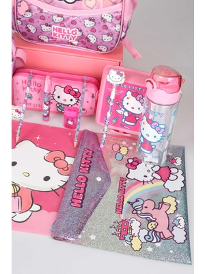 Hello Kitty Tek Bölmeli Küçük Boy 32 cm Hello Kıtty Anaokul,beslenme ve Kalem Çantası Ile Beslenme Kabı,matara Kırtasiye Okul Seti