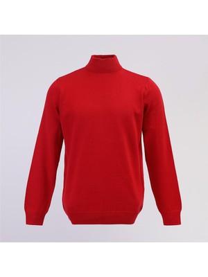 Erkek Şardonsuz Uzun Kol Ince Boğazlı Yaka Kazak - 180538 - Kırmızı