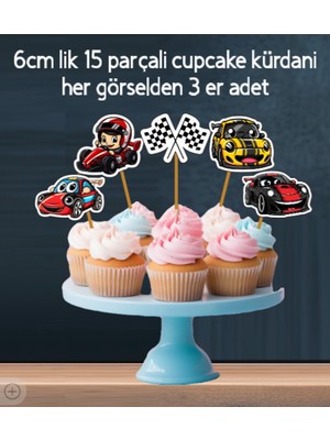 Hiras Dizayn 32PARÇA Spor Yarış Araba Temalı Dev Doğum Günü Süsü Banner Pasta Kürdanı Cupcake Süsü Seti