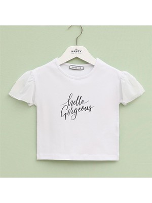 Kız Çocuk Kısa Kol Tişört - 32517 - Beyaz