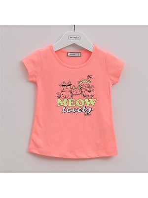 Kız Çocuk Kısa Kol Tişört - 32055 - Neon Oranj
