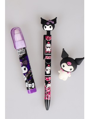 DEKOMUS İLE YENİ SEZON LİSANSLI KUROMI YÜZ FİGÜRLÜ VERSATİL UÇLU KALEM 0.7 MM ,3D SİLGİ VE ROKET SİLGİ SETİ