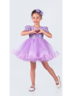 Mnk Baby & Kids Tütü Gren Etekli Kız Çocuk Pul Payetli Kısa Kol Kikidi Elbise MNK0601