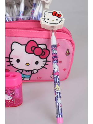 Hello Kitty Dekomus Ile Yeni Sezon Lisanslı Hello Kıtty Kırtasiye Seti Kalem Çantası,uçlu Kalem,kalemtraş,silgi Tepeli Geçmeli Kurşun Kalem ve Roket Silgi Seti