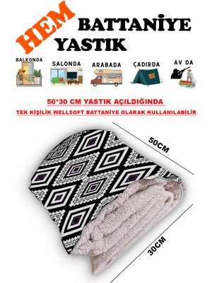 Caisya Modern Desenli Baskılı Tv Battaniyeli Opsiyonel Dekoratif Yastık Battaniye 2in1-01